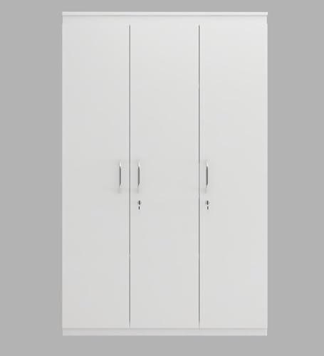 Image of Mintwud Pepperfry Engineered Wood Magnus 3 Door Wardrobe | Wooden Almirah with Drawer Storage and Hanging Rod | Multipurpose Organizer Cupboard for Bedroom Home Furniture (Mist White Finish)