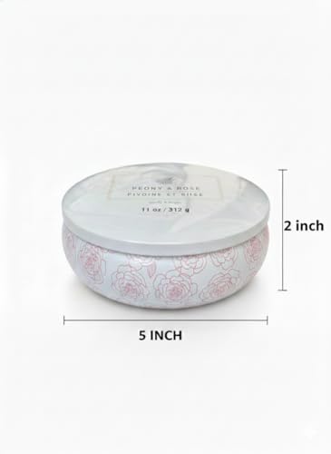 Image of Peony & Rose Scented Multi-Wick Tin Candle | Reusable Printed Tin Container - 5 x 2 inch | 16 Hour Burn Time | Lead-Free Wicks | Home Decor & Gifting