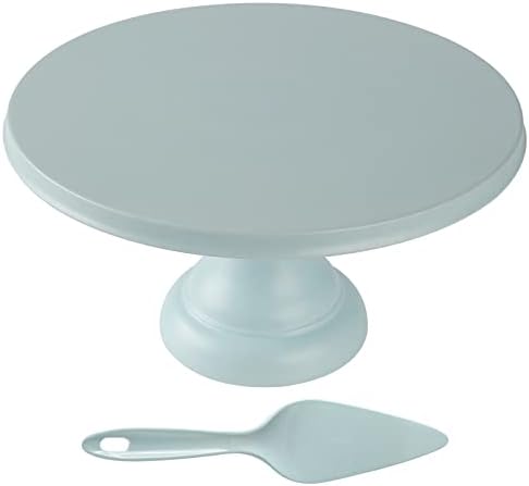 ECOWAY Round Cake Stand 9.84 Inch with Spatula, Natural Bamboo Fiber Cake Stand Turquoise Cupcake Stand Dessert Display Plates Cupcake Holder for Birthday Parties, Wedding Party, Baby Shower