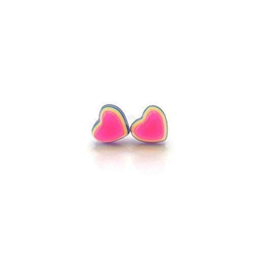Pretty Smart Tiny Layered Rainbow Heart Earrings On Plastic Posts Metal Free 8Mm #TOP7