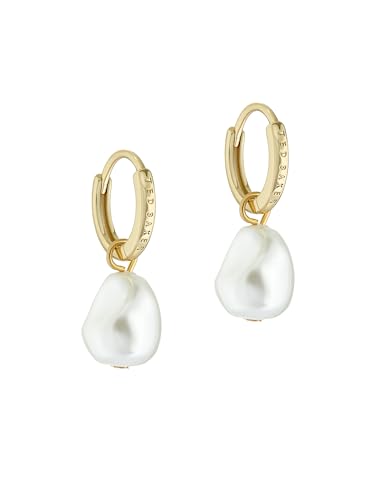 Ted Baker Periaa Pearly Chain Huggie Earrings for Women (Gold Tone/Pearl)