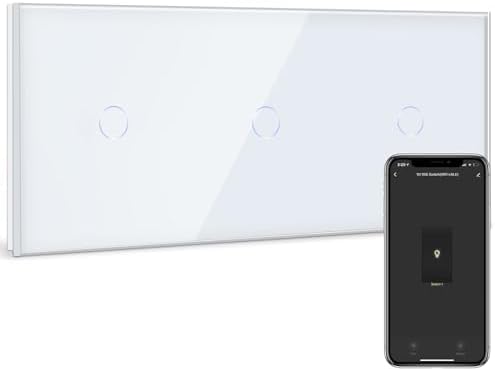 BSEED WLAN-Lichtschalter, 1-Gang, 2-Wege-Dreifachschalter mit weißem Glaspanel, kompatibel mit Alexa und Google Home, App-Steuerung und neutraler Timer-Funktion erforderlich