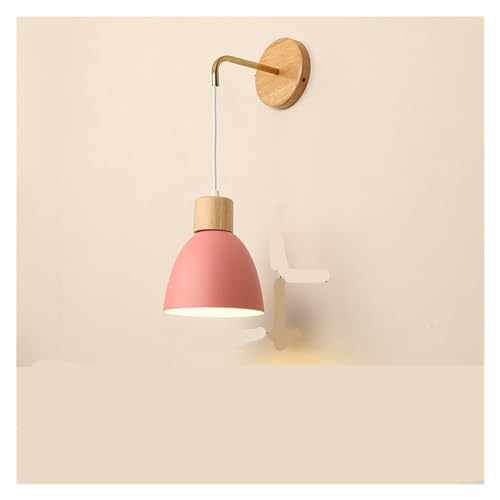 Applique en bois avec interrupteur orientable design macaron rose culot E27