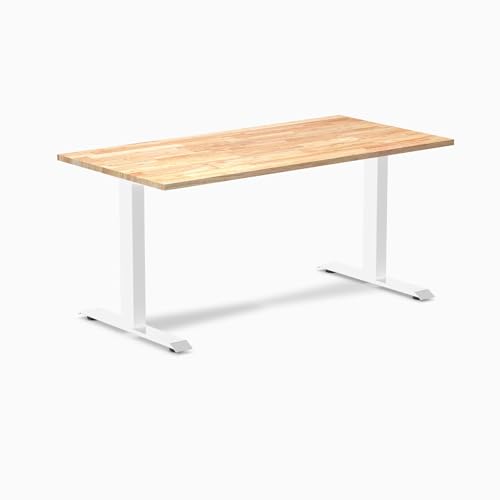 Desky Rubberwood Study Desk 1500mm Natural Timber Finish - White Frame Eco-Friendly Fixed Height Wooden Desk Ideal for Home Office, Study & Writing