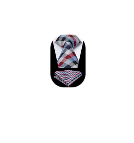 Image of HISDERN Ties for Men Formal Business Plaid Checked Mens Ties and Pocket Square Set Classic Wedding Necktie Handkerchief