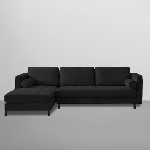 Image of Lezra LHS 4 Seater L Shape Sofa Set for Living Room (Black Fabric) Premium Fabric Sofa
