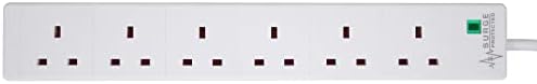 PRO ELEC PELB1703 6 Gang Extension Lead with Surge Protection White, 5m