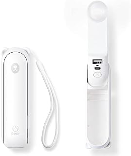 JISULIFE Handheld Fan, 3 IN 1 Mini Hand Fan, Portable USB Rechargeable Small Pocket Fan, Battery Operated Fan [14-21 Working Hours] with Power Bank, Flashlight Feature for Women,Travel-White