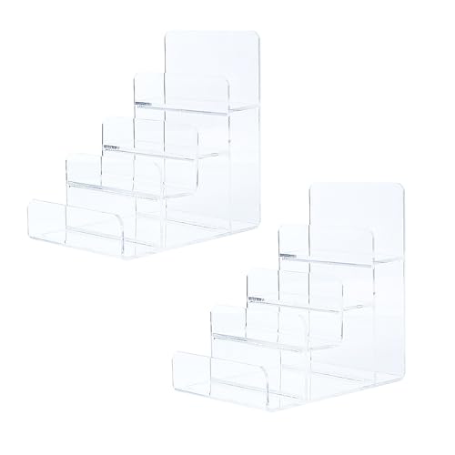 Acrylic Wallet Display Stand Purse Handbag Organizer, Clear Jewelry Riser Display Stand Purse Display Rack, Acrylic Display Shelf for Cosmetic Perfume Jewelry Sunglasses Handbag (2 PCS-4 Tier)