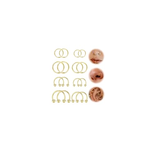 JeweBella 16 Piezas 16 G Piercing Nariz Aro Acero Quirúrgico Pendientes Cartilago Aro Plata/Oro Segmento Clicker Anillos Nariz Herradura Piercing Oreja Helix Tragus Septum Conch Labio 6-12 mm