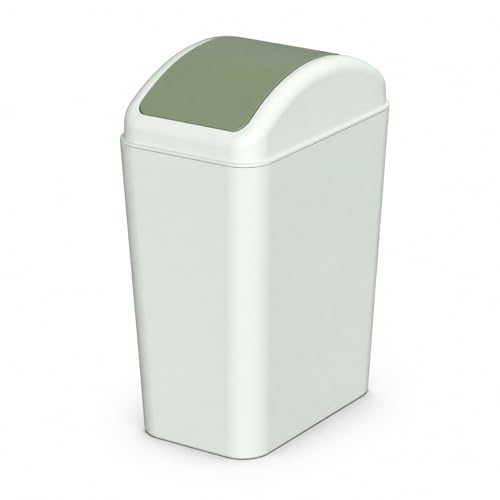 Image of 4.5 Gallon Plastic Swing Lid Trash Can, Slim Garbage Bin, Green | Trash Bin with Lid, Waste Basket Swing Top