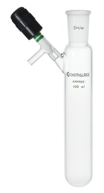 Chemglass AF-0537-A-10 Series AF-0537-A Reaction Tube, Airfree, Schlenk, 0-4 mm Valve, Single Neck, 14/20 Outer Joint, 25 mL Capacity