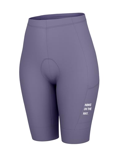 INBIKE Radlerhose Damen Gepolstert mit Tasche Kurz Sommer Sport Fahrradhose Radhose Sitzpolster Fahrrad Hose Rennrad Radsport Fahrradbekleidung Lila M