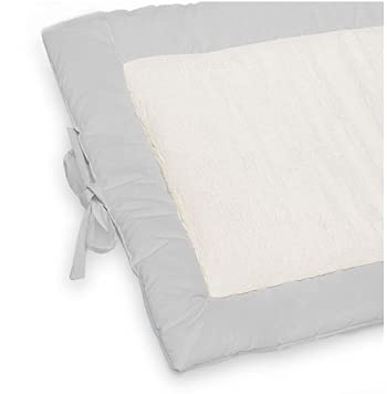 Acolchoado Pillow Top Berço Bebê e Colchonete Portátil 2 em 1 Percal -Cinza e Sherpa Palha