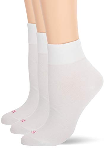 HUE Women's Cotton Body Crew Socks, 3 Pair Pack, White, One Size