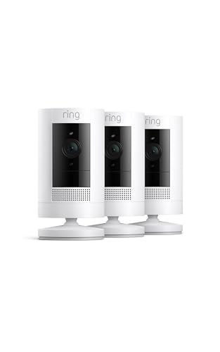 Image of Ring Outdoor Cam (Stick Up Cam), Weather-resistant home or business security camera, outdoor ready, Live View, Color Night Vision, Two-Way Talk, motion alerts, Works with Alexa, 3-pack, White