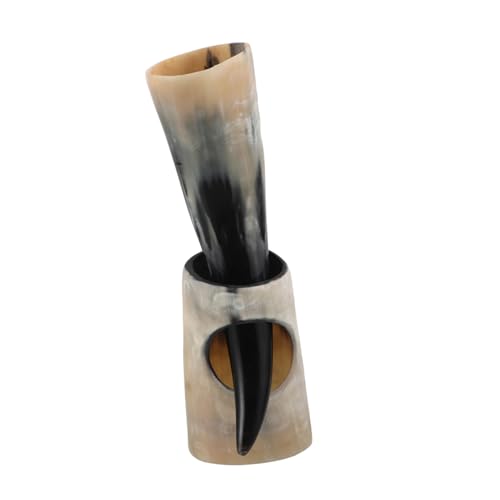 Mipcase Vaso de Buey Auténtico Grande con Soporte Artesanal y Resistente para Cerveza y Vino Diseño Vintage Exclusivo para Decoración y Uso Diario