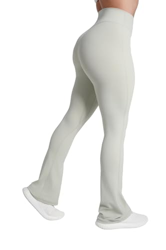 Mini leggings acampanados Sunzel mallas de yoga de cintura alta para mujer en color verde grisáceo