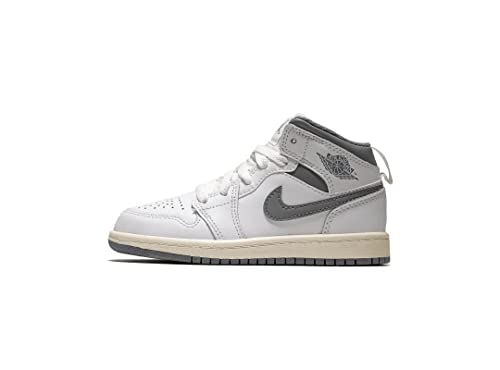 Nike Jordan - Tenis de baloncesto para niños preescolares 1 Mid, Blanco/Stealth, 1.5 Little Kid