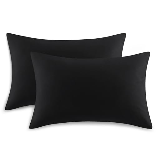 Tifschlaf Pillow Cases 2 Pack - Black Pillowcases Plain Pack of 2 Super Soft Brushed Microfiber Standard Queen Pillow Covers With Envelope Closure 50x75 cm