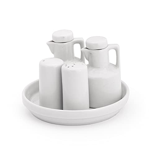 Galheteiro em Porcelana Azeiteiros c/Bicos em Inox 4 Peças