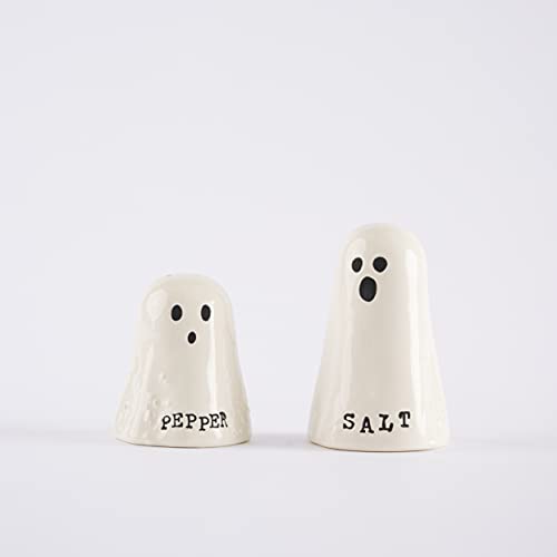 Mud Pie Halloween Ghost Salt & Pepper Set, assembled 3 1/4" x 4 1/2"