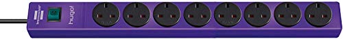Brennenstuhl hugo! 8-way extension lead (3m cable and switch, casing made of break-proof polycarbonate) colour: violet