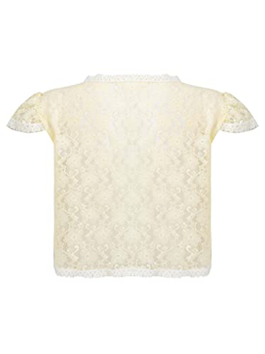 JanJean Kids Girls Short Sleeve Floral Lace Hollow Shrug Cardigan Tie Up Open Front Bolero Cardigan Lightweight Cover-Up2