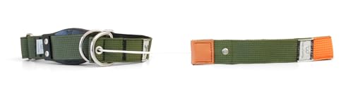 WowWow Professional Hundehalsband mit Leine - Khaki - Größe M 37-46 cm, 195g leicht, innovatives Halsband mit integrierter Leine - bekannt aus der Höhle der Löwen