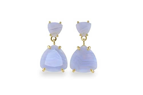 Boucles d'oreilles agate dentelle bleue légères en or anti-irritation pour elle