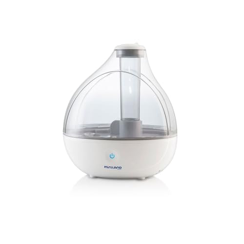 Miniland Humidificador 1.5 Litros, 2 en 1, Vapor Frío, Difusor Aceites Esenciales, Autonomía hasta 24h, Luz Opcional, 30dB Silencioso | Humidrop