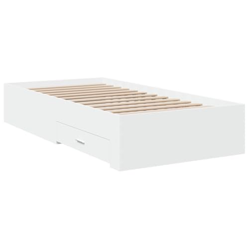 vidaXL Cama con Cajones, Somier Individual de Invitados, Estructura de Cama, Mueble para Dormitorio, Madera de Ingeniería Blanca 75x190 cm