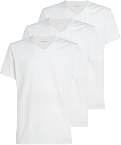 Calvin Klein T-Shirts Manches Courtes Lot de 3 Homme avec Col en V, Blanc (White, White, White), L
