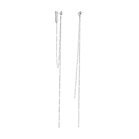 SLUYNZ 925 Sterling Silver CZ Bar Studs 6.4inch Long Chain Earrings Dangle for Women Teen Girls Asymmetric Tassel Earrings Chain Backs Cover