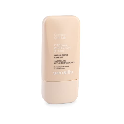 Sensilis Pure Age Perfection Maquillaje 8 Horas de Duración, Tratamiento Antiimperfecciones, Para Pieles Grasas y Con Acné, Tono 04 Pêche Doré - 30 ml
