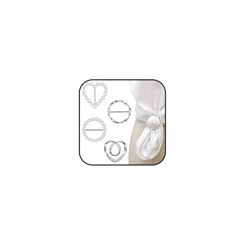 Image of Scarf Ring Clip for Women 4PCS T-Shirt Clips Metal Round T-Shirt Tie Ring Rhinestone Pearl Tshirt Clips Buckle Clothing Ring Wrap Holder