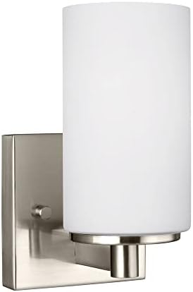 Sea Gull Lighting 4139101-962 Hettinger One Light Wall / Bath Sconce Vanity Style Lights, Brushed Nickel Finish,White