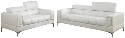 Poundex Bobkona Sierra Bonded Leather 2 Piece Sofa And Loveseat Set, White