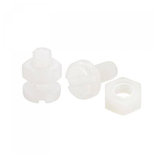 sourcing map 20 Paar Nylon Schraubmuttern Sortiment M4x8mm Flachkopfschrauben mit Schlitz und M4 Sechskantmuttern für Elektronik Maschinen Weiß