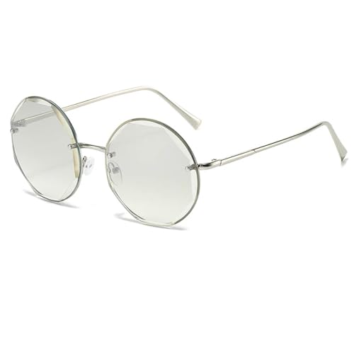 Lunettes de soleil rondes sans monture larges vintage verres argenté clair UV400