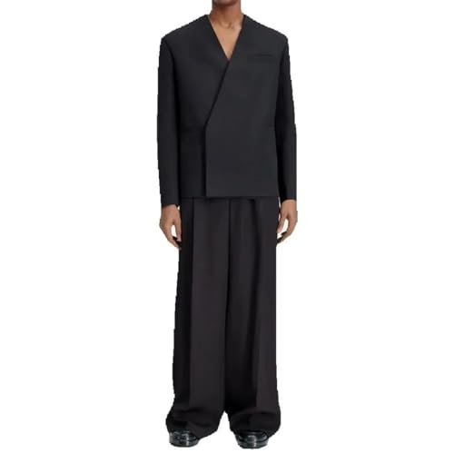 Men's Loose V-Neck Suit - Black Casual Jacket | Party Prom Wedding3