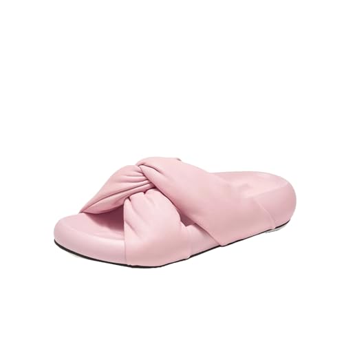 Women's Genuine Leather Cloud Slippers - Solid Color Summer Comfort Flats