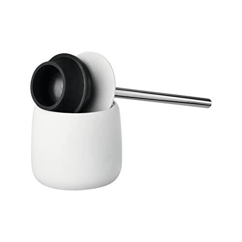 Image of blomus SONO Toilet Plunger with Decorative Holder - Ceramic Soft Touch with Stainless Handle - Modern Design - White