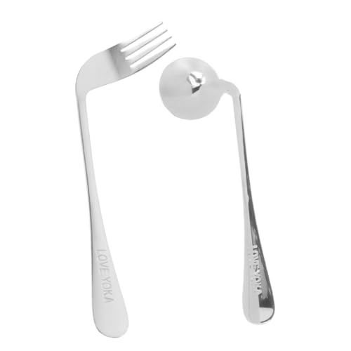 Ipetboom 高齢者用曲がったフォークとスプーン 自助食事サポート用 介護用テーブルウェア点 ベッド上での自立食事を容易にする実用的なデザイン