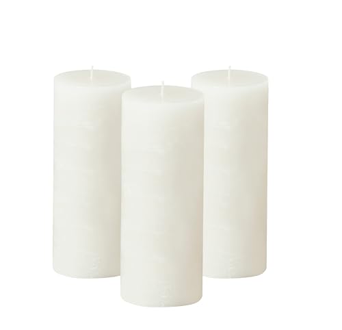 3x8 inch White Pillar Candles Set of 3, Rustic Texture, Unscented White Candles, Dripless Candles, 3 inch Pillar Candles Ideal as Wedding, Parties, Spas, Dinner, Home Decoration, Church