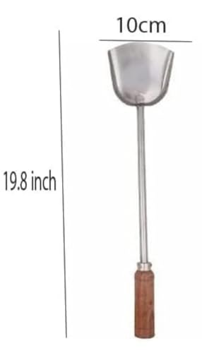 Image of Steel Commercial Turner Palta 20 Inch with Wooden Handle | Stainless Steel Cooking Spatula Karchi for Indian Kitchen (Medium)