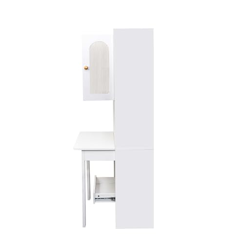 Image of Foldable Office Desk, Fold Out Convertible Hidden Murphy Computer Desk with Storage Shelves, Multi-Function Folding Writing Table for for Small Spaces, Home Office (White.)