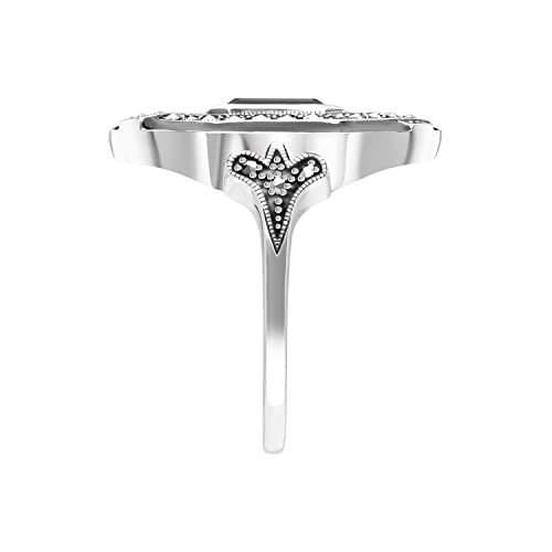 Image of Gemondo USA 925 Sterling Silver Black Spinel, Marcasite & Black Enamel Art Deco Ring