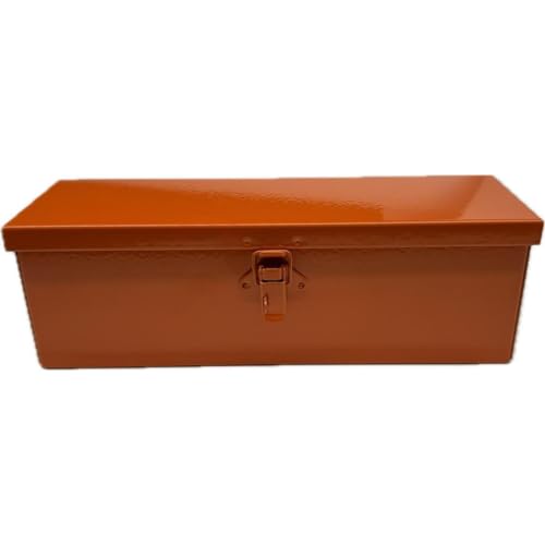 Boîte à outils 300 x 90 H 95 en tôle pliée, soudée robuste peinte orange brillante avec porte-cadenas pour tracteurs