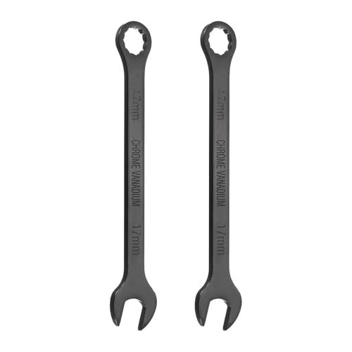 sourcing map 2Pcs Combination Wrench 17mm Metric 12-Point Box and Open End Chromium Vanadium Steel CR-V Double Ended Spanner Tool for Automotive Pipe Furniture Machinery DIY Repair, Black